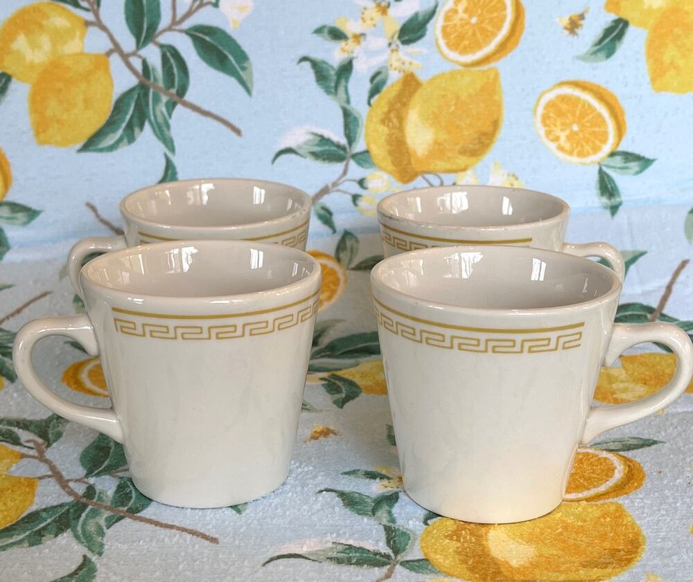 Homer Laughlin Athena Restaurant Ware Coffee Cup Set of 4 Off-White Yellow 6 oz